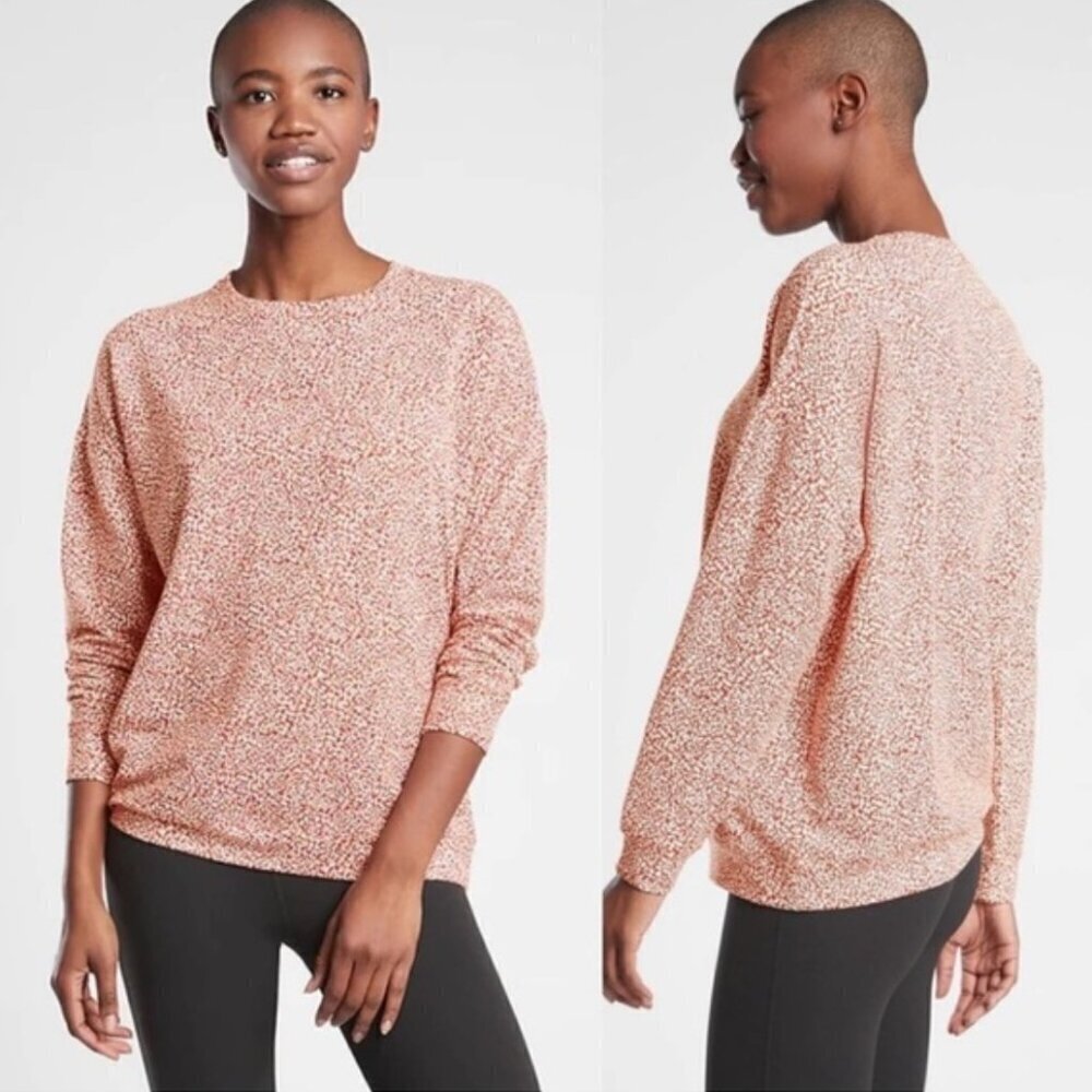 Athleta Pull Over Leopard Print Crew Neck Top